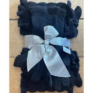 NY & Co 2 Item Gift Set Knit Gloves & Ruffled Scarf Black Acrylic Blend New